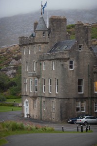 The public road winds round Amhuinnsuidhe Castle